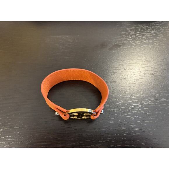 Tory Burch Orange Leather Wrap Bracelet With Gold Metal - Picture 2 of 2